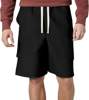 2025 Men Cargo Shorts Lounge Elastic Waist Drawstring Cotton Casual Outdoor Sweat Short Pant with Multi Pockets