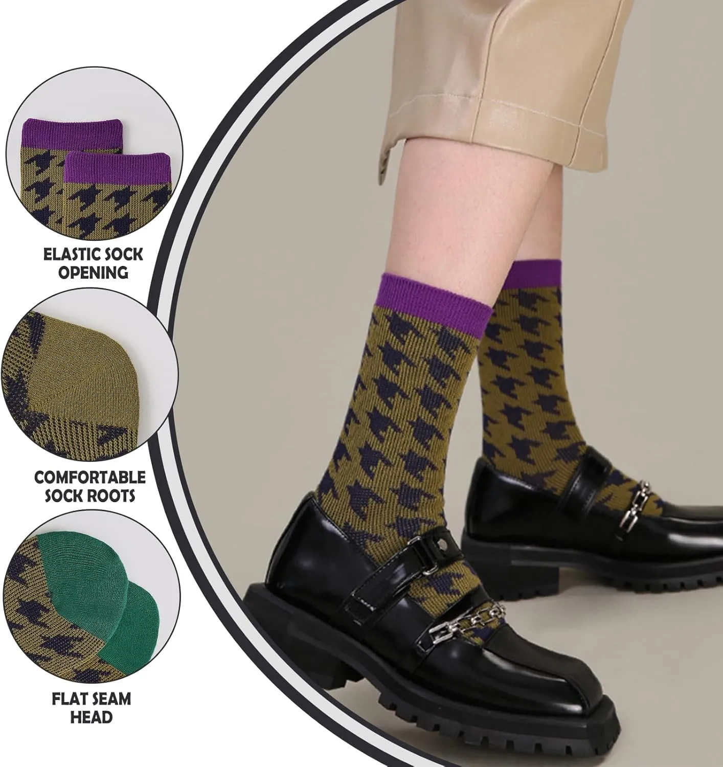 3 Pairs Women's Ankle Socks - Breathable Soft Patterned Striped Argyle Retro Color Clash Knit Socks
