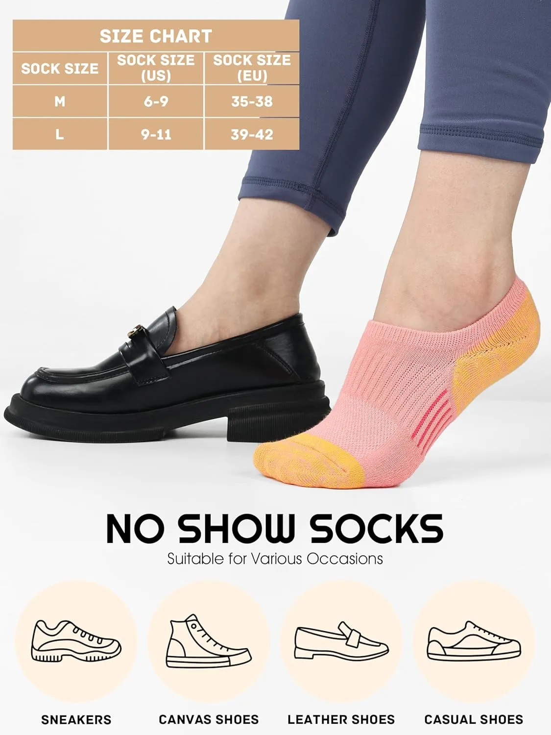 8 Pairs No Show Socks Womens Cushioned Low Cut Ankle Invisible Socks Non Slip Athletic Casual Socks