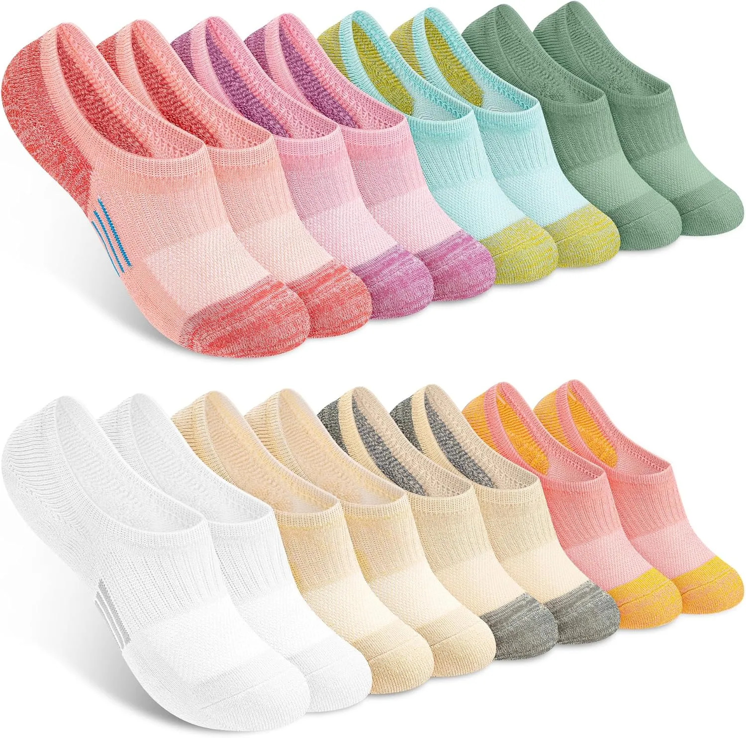 8 Pairs No Show Socks Womens Cushioned Low Cut Ankle Invisible Socks Non Slip Athletic Casual Socks