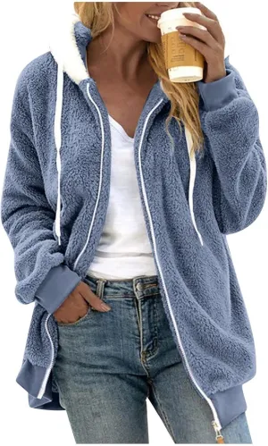 Akivide Women's Winter Warm Fluffy Coats Sherpa Zip Up Hoodie Fuzzy Fleece Jackets Cardigan Outerwear with Pockets