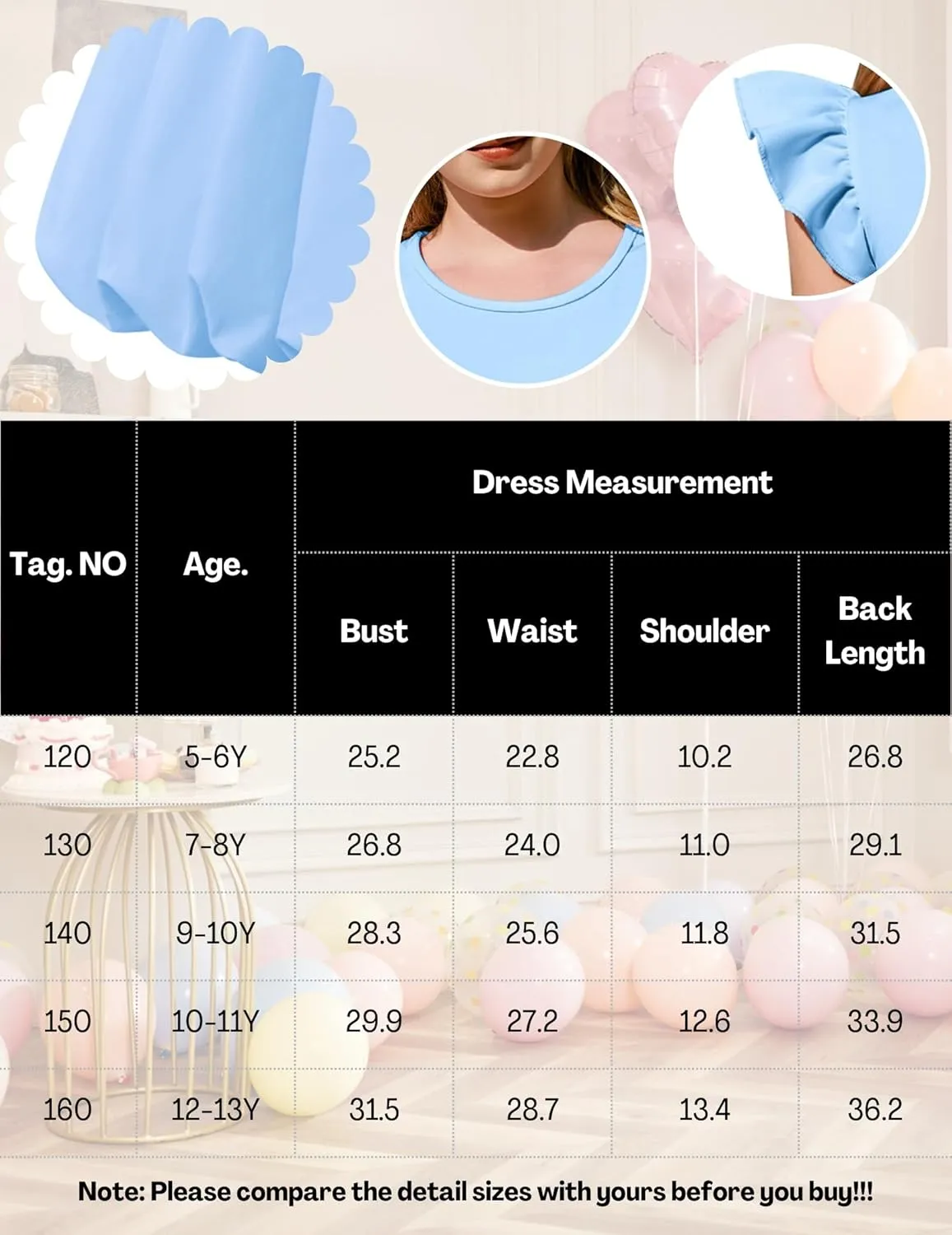 Arshiner Tween Girls Summer Bubble Dress Ruffle Sleeve Casual Party Midi Dresses