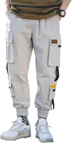 Banana Bucket Mens Techwear Harem Pants, Hip Hop Casual Jogger Cargo Pants with Multi-Pockets