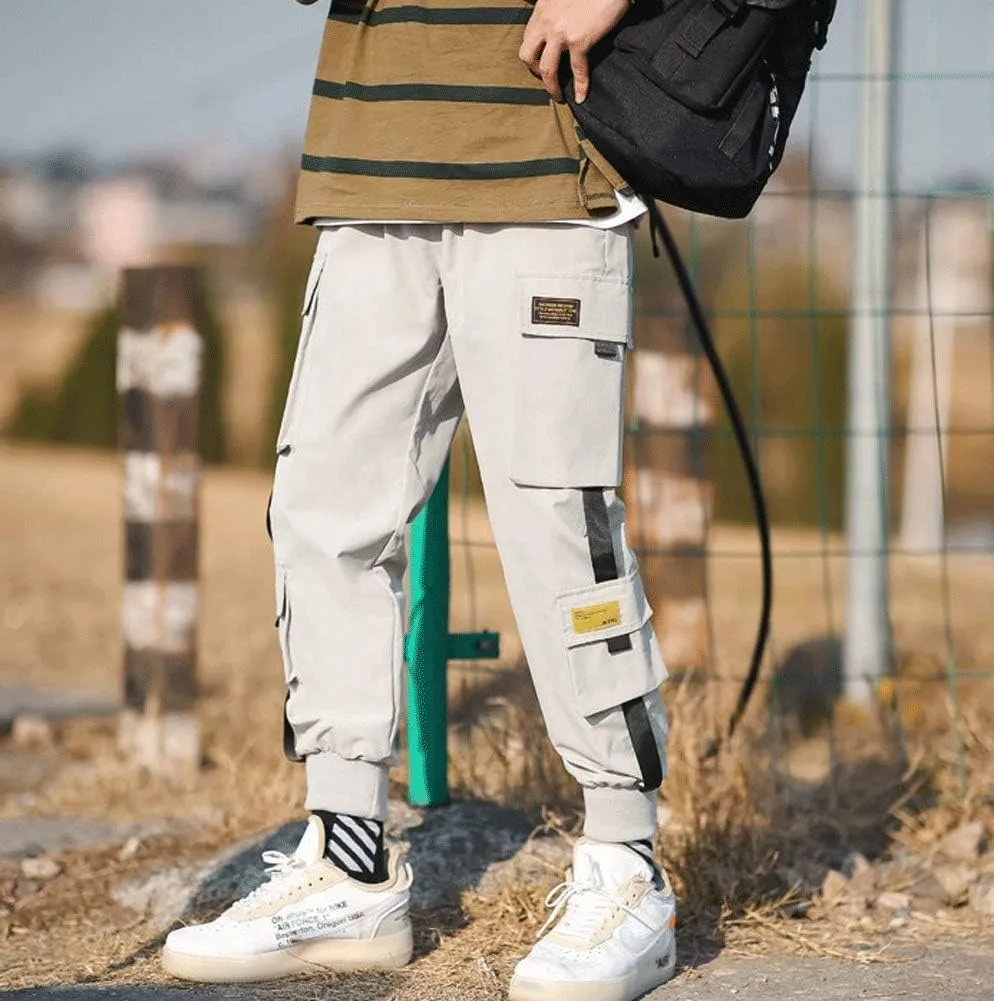 Banana Bucket Mens Techwear Harem Pants, Hip Hop Casual Jogger Cargo Pants with Multi-Pockets