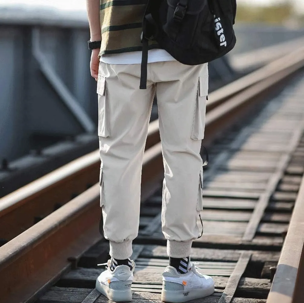 Banana Bucket Mens Techwear Harem Pants, Hip Hop Casual Jogger Cargo Pants with Multi-Pockets