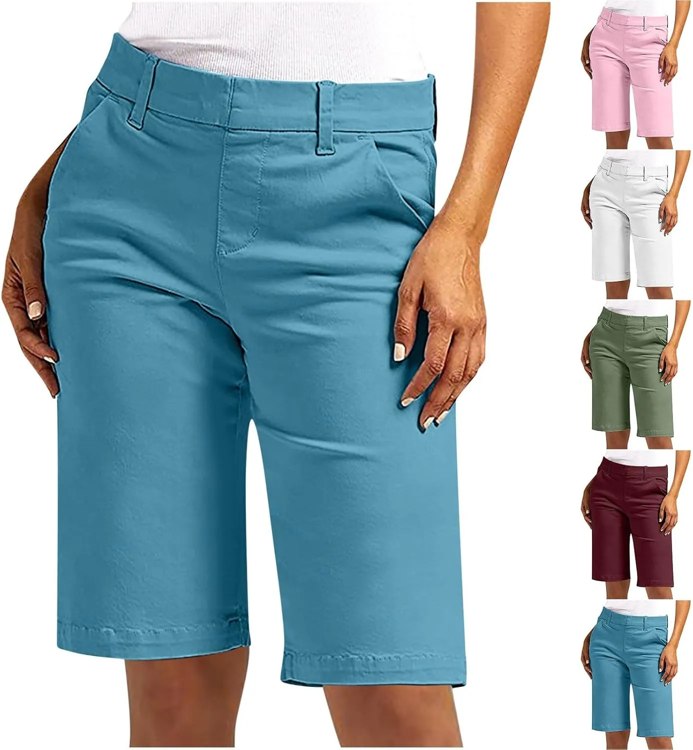 Bermuda Shorts for Women 2025 Trendy Casual Summer High Waisted Chino Shorts Straight Leg Hiking Vacation Outfits