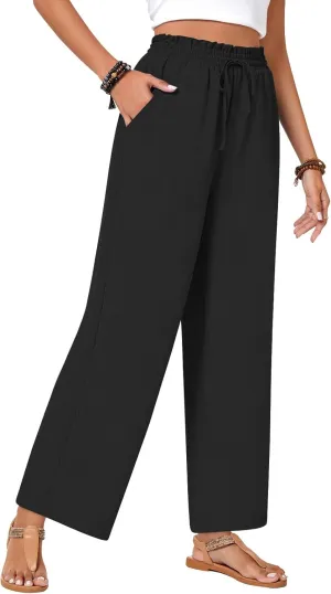 Bestbee Womens Business Casual Pants, Loose Fit Long Trousers 2025 Spring High Waist Waffle Knit Sweatpants with Pockets