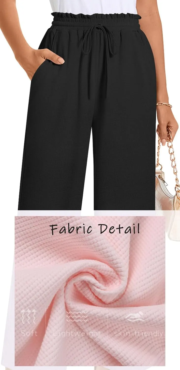 Bestbee Womens Business Casual Pants, Loose Fit Long Trousers 2025 Spring High Waist Waffle Knit Sweatpants with Pockets