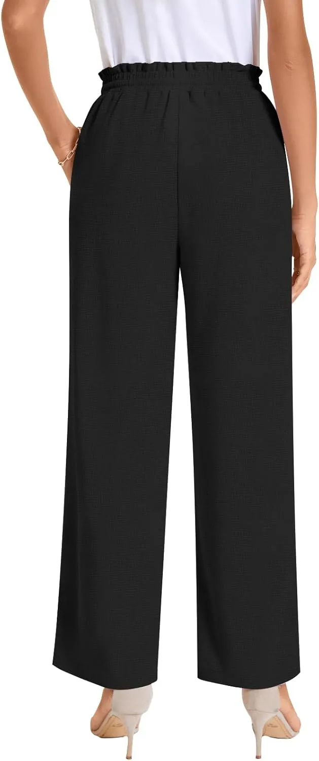 Bestbee Womens Business Casual Pants, Loose Fit Long Trousers 2025 Spring High Waist Waffle Knit Sweatpants with Pockets