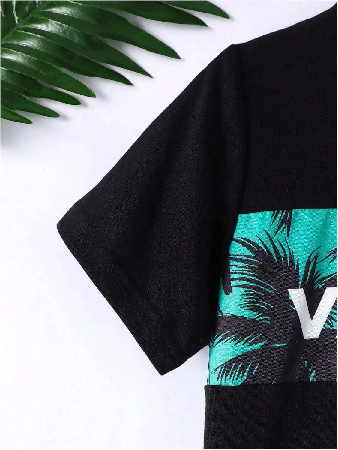 Boy's 2 Piece Summer Hawaiian Outfits Letter Tropical Graphic T Shirt Short Sleeve Tee and Casual Track Shorts Set