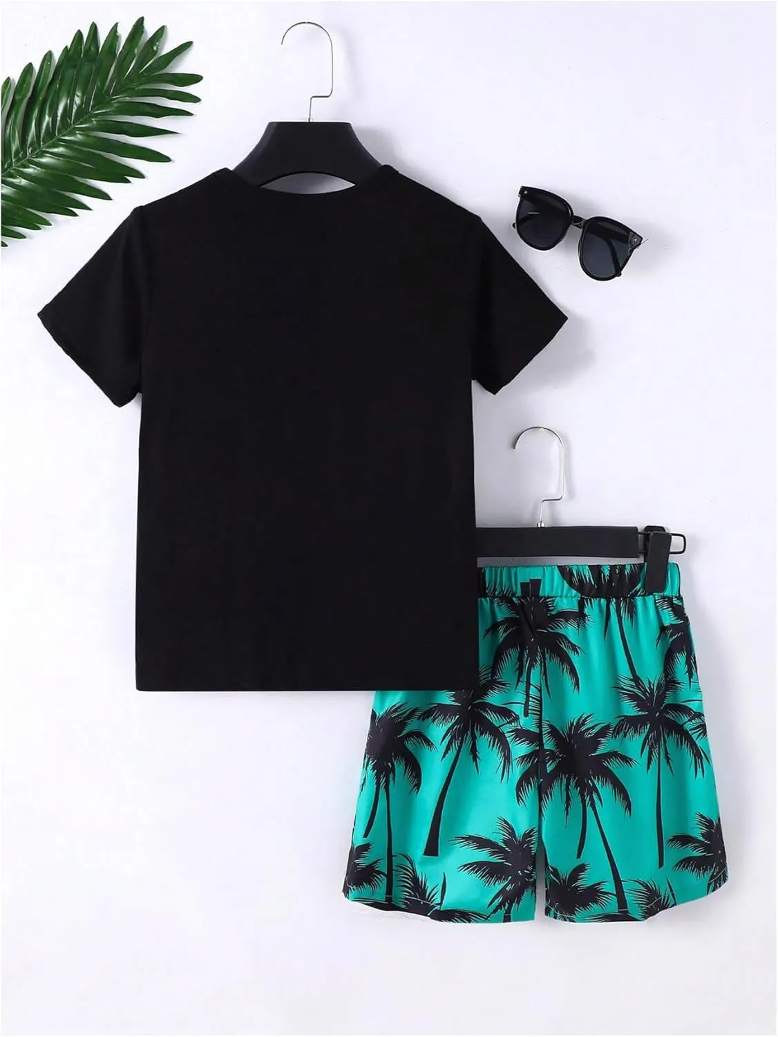 Boy's 2 Piece Summer Hawaiian Outfits Letter Tropical Graphic T Shirt Short Sleeve Tee and Casual Track Shorts Set