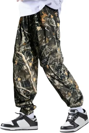 Boy's Camo Cargo Pants Elastic Waist Sports Joggers Casual Sweatpants with Pockets