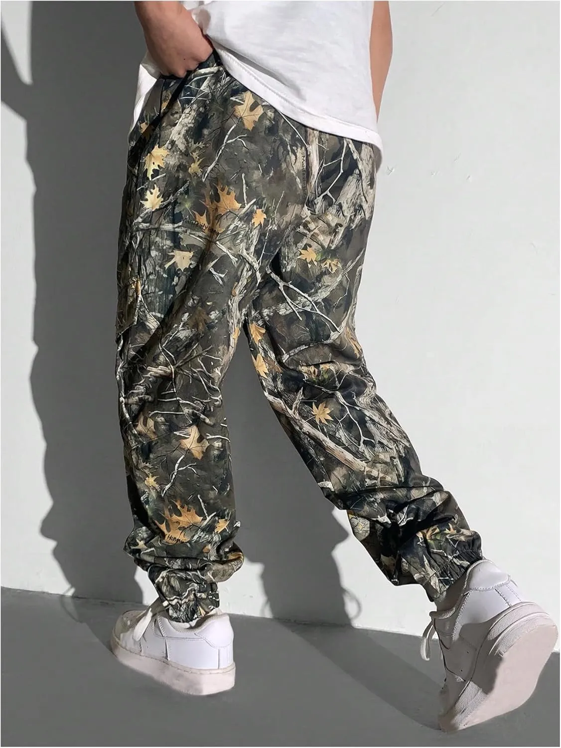 Boy's Camo Cargo Pants Elastic Waist Sports Joggers Casual Sweatpants with Pockets
