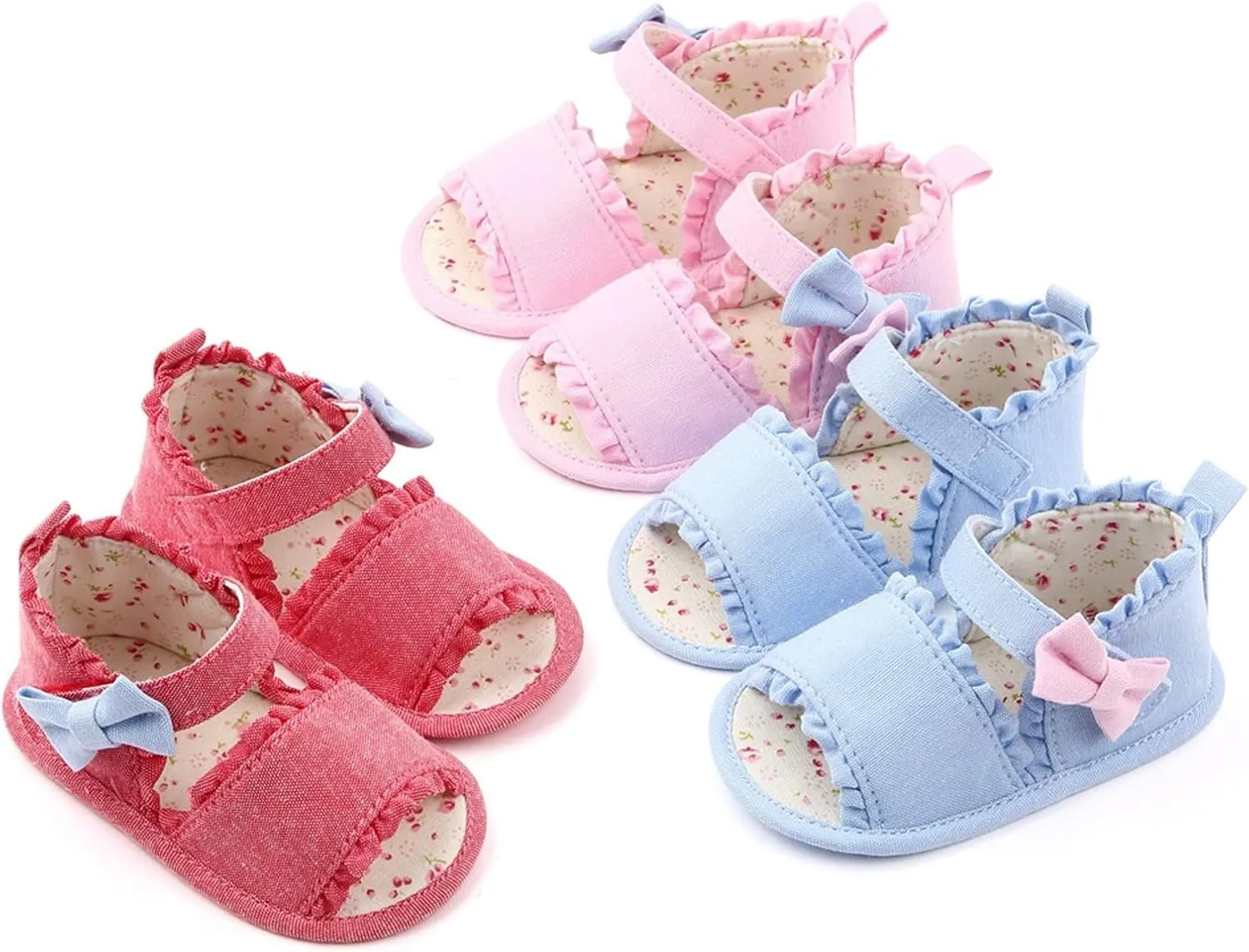 Boys Sandals Closed Toe Girls Sandals Baby Newborn Summer Sneakers Cute Colorful Bow Walking Shoes Sticky Straps Shoes