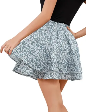 Bridesmay Flowy Shorts for Women Summer Ruffle Mini Skirt Boho Floral Skorts for Casual, Running and Tennis