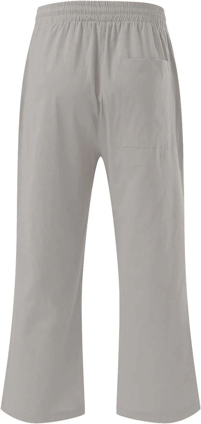 BTDECLAR Capris Pants for Women 2024 Summer Stretch Cotton Linen Capri Pant Casual Drawstring Cropped High Waisted Trousers