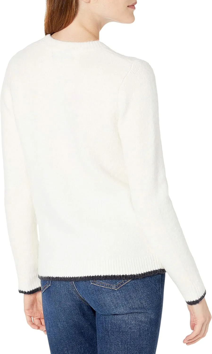 Cable Stitch Women's Cozy Crewneck Sweater - Contrast Tipping Long Sleeve Pullover Knit Top