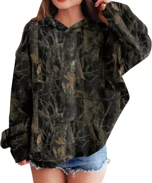 Camo Hoodies for Kids Boys Girls Cute Sweatshirt Maple Leaf Print Oversized Fleece Sweatshirts Classic Pullover with Pocket