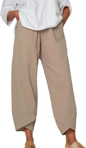 Capris Pants for Women Cotton Linen Baggy Wide Leg Pants Casual Elastic Waisted Palazzo Plus Size Pants with Pockets