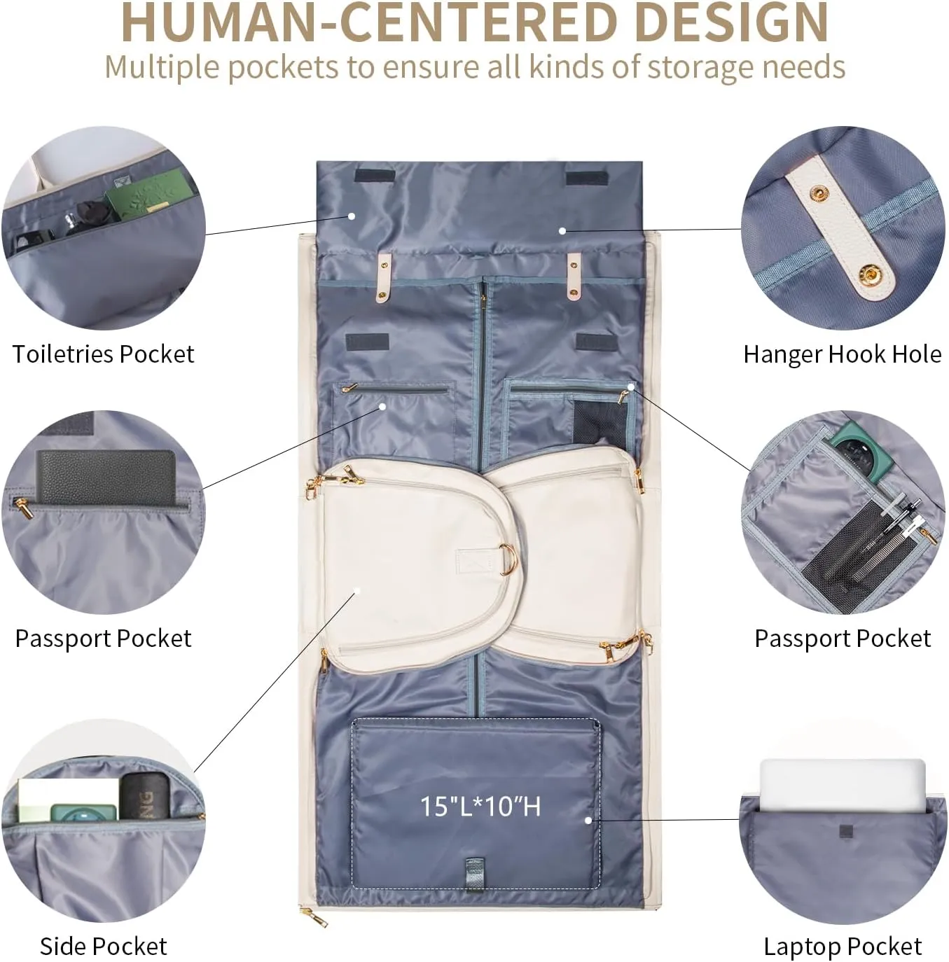 Carry on Garment Duffle Bag for Travel, 2 in 1 Hanging Suitcase Suit Bag for Women, Garment Bag Duffle Bag Combo with Shoe Pouch, Gifts for Women (A-Beige)