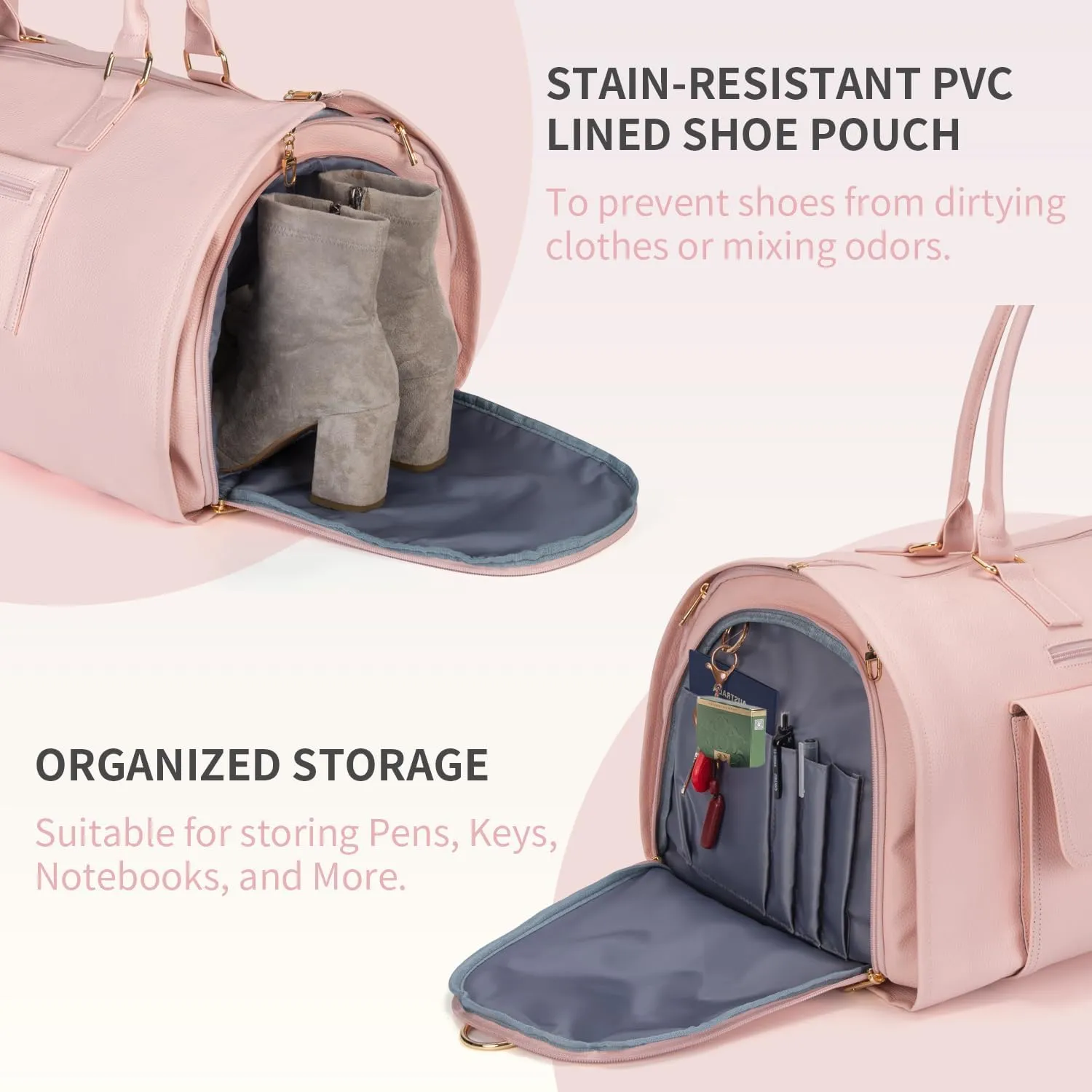 Carry on Garment Duffle Bag for Travel, 2 in 1 Hanging Suitcase Suit Bag for Women, Garment Bag Duffle Bag Combo with Shoe Pouch, Gifts for Women (A-Pink)