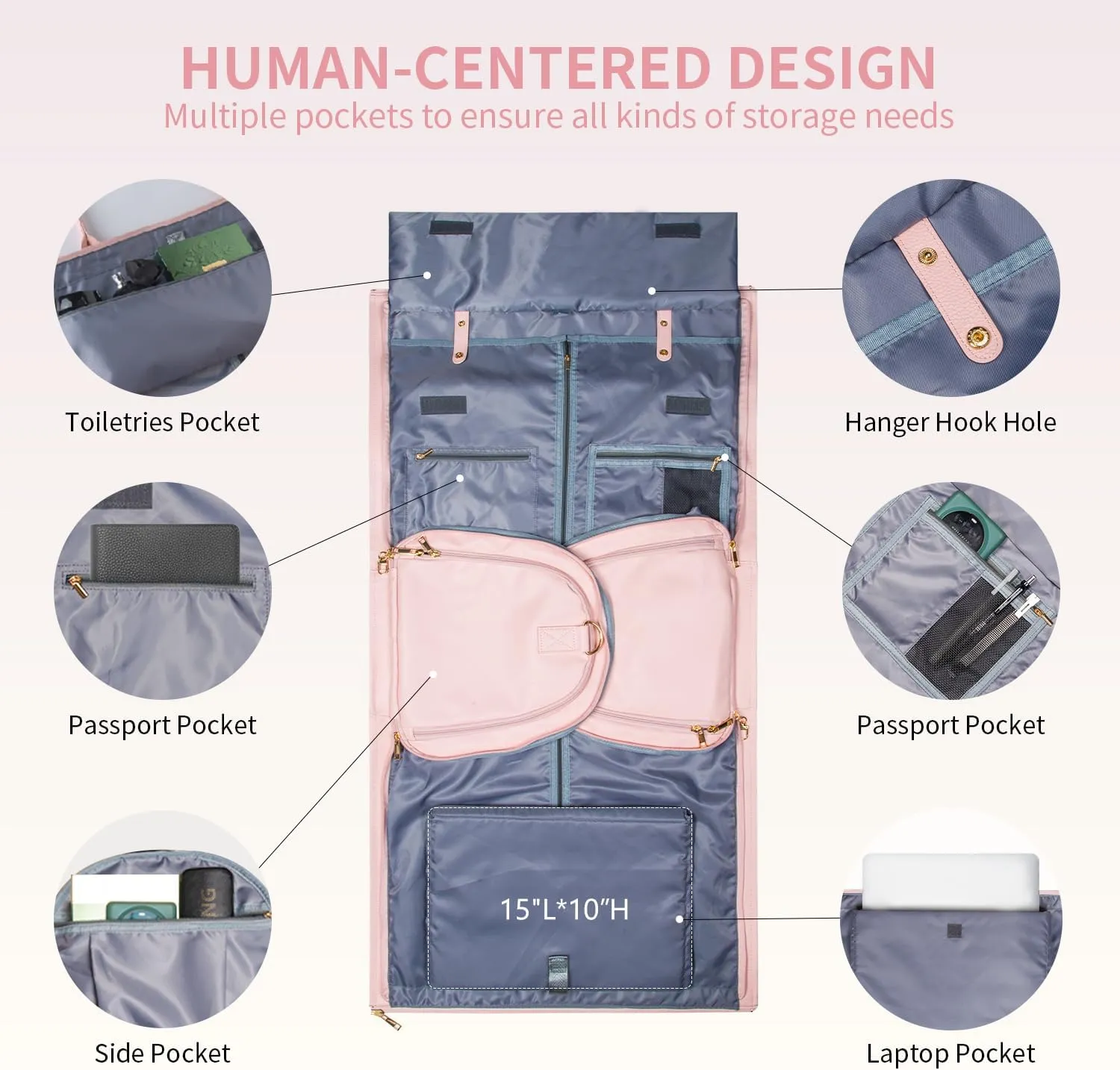 Carry on Garment Duffle Bag for Travel, 2 in 1 Hanging Suitcase Suit Bag for Women, Garment Bag Duffle Bag Combo with Shoe Pouch, Gifts for Women (A-Pink)