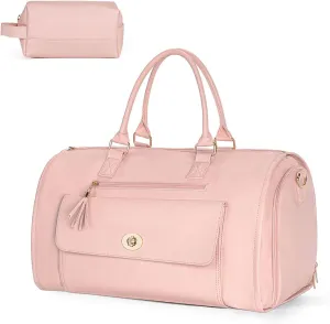 Carry on Garment Duffle Bag for Travel, 2 in 1 Hanging Suitcase Suit Bag for Women, Garment Bag Duffle Bag Combo with Shoe Pouch, Gifts for Women (A-Pink)