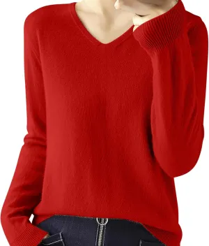 Cashmere Sweaters for Women Warm Cozy Long Sleeve v Neck Knit Pullover Sweater Casual Loose Soft Basic Jumper Tops