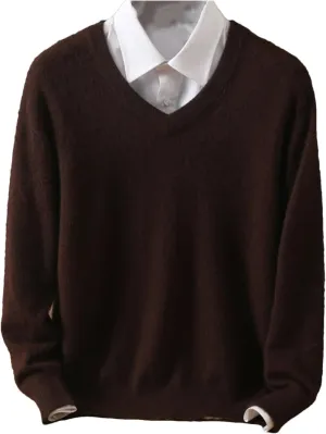 Casual Cashmere Sweater Men's V-Neck Pullovers Knit Sweater Winter Long Sleeve Jumpers Tops.