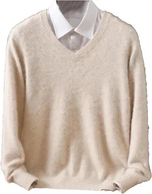 Casual Cashmere Sweater Men's V-Neck Pullovers Knit Sweater Winter Long Sleeve Jumpers Tops.