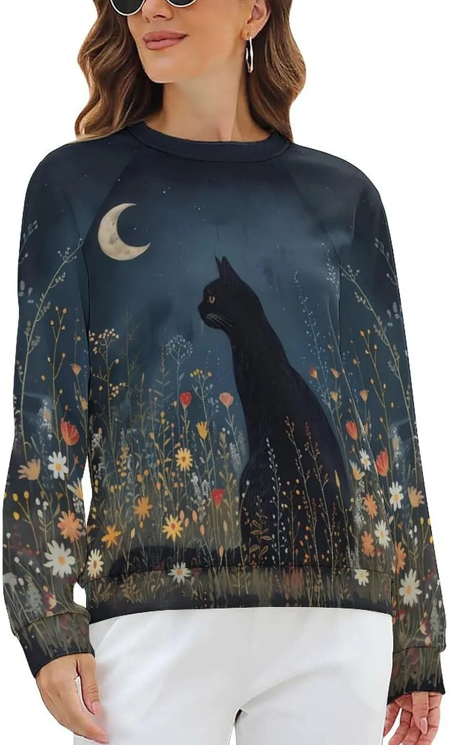 Cat Sweatshirts for Women Funny Long Sleeve Cute Cat Tee Shirts Graphic Womens Crew Neck Sweatshirt Pullover Tops