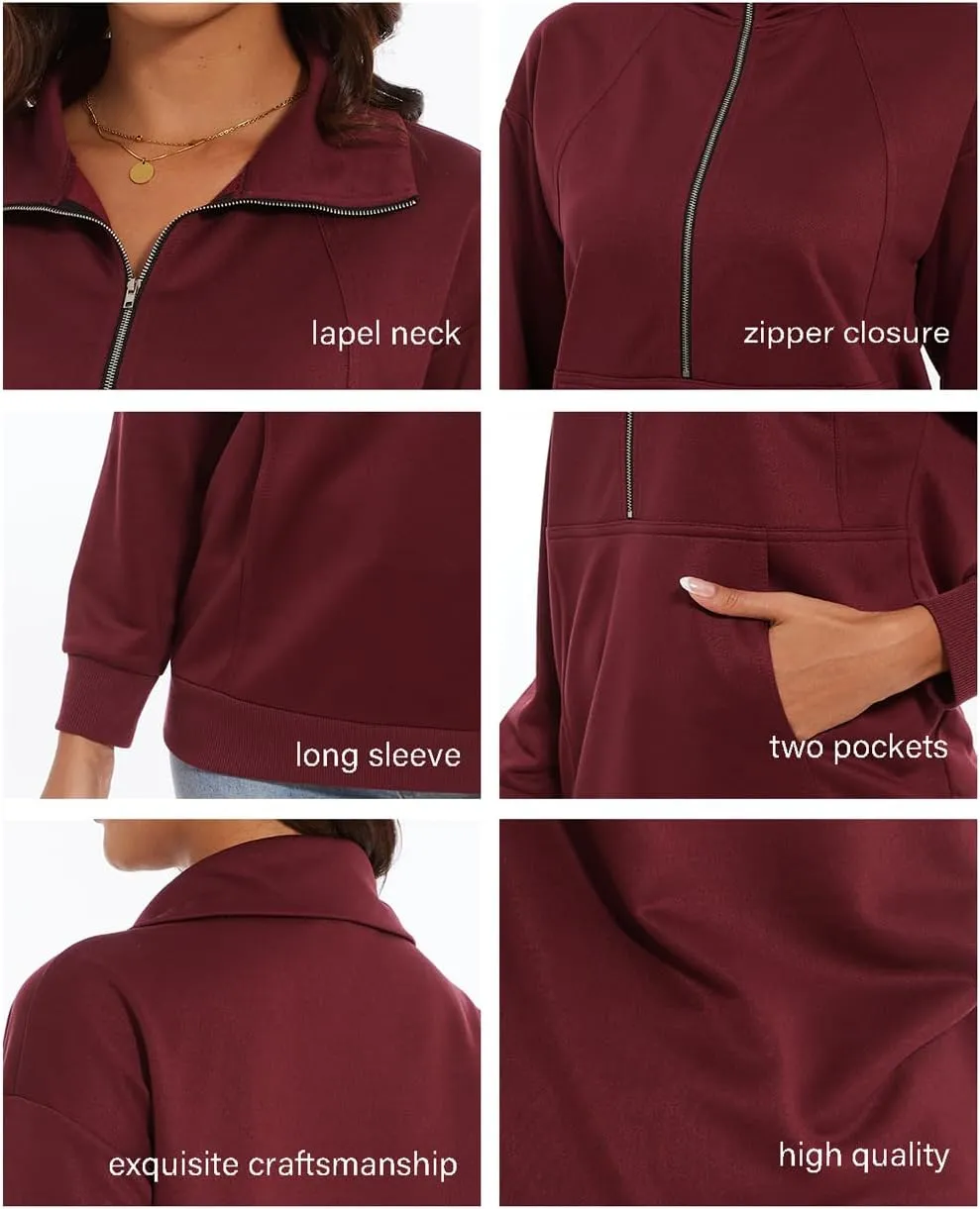 CATHY Womens Fall Outfits Half Zip Sweatshirts Trendy Hoodies Tops Long Sleeve Pullover with Pockets