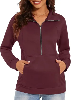 CATHY Womens Fall Outfits Half Zip Sweatshirts Trendy Hoodies Tops Long Sleeve Pullover with Pockets