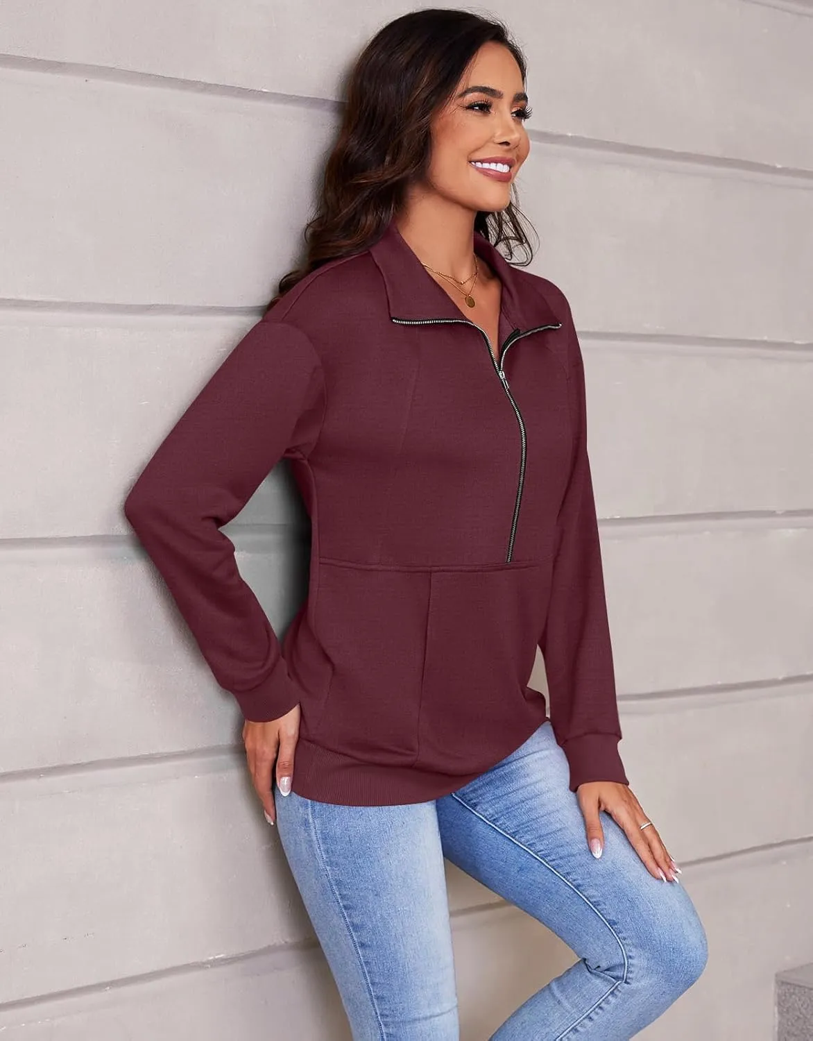 CATHY Womens Fall Outfits Half Zip Sweatshirts Trendy Hoodies Tops Long Sleeve Pullover with Pockets