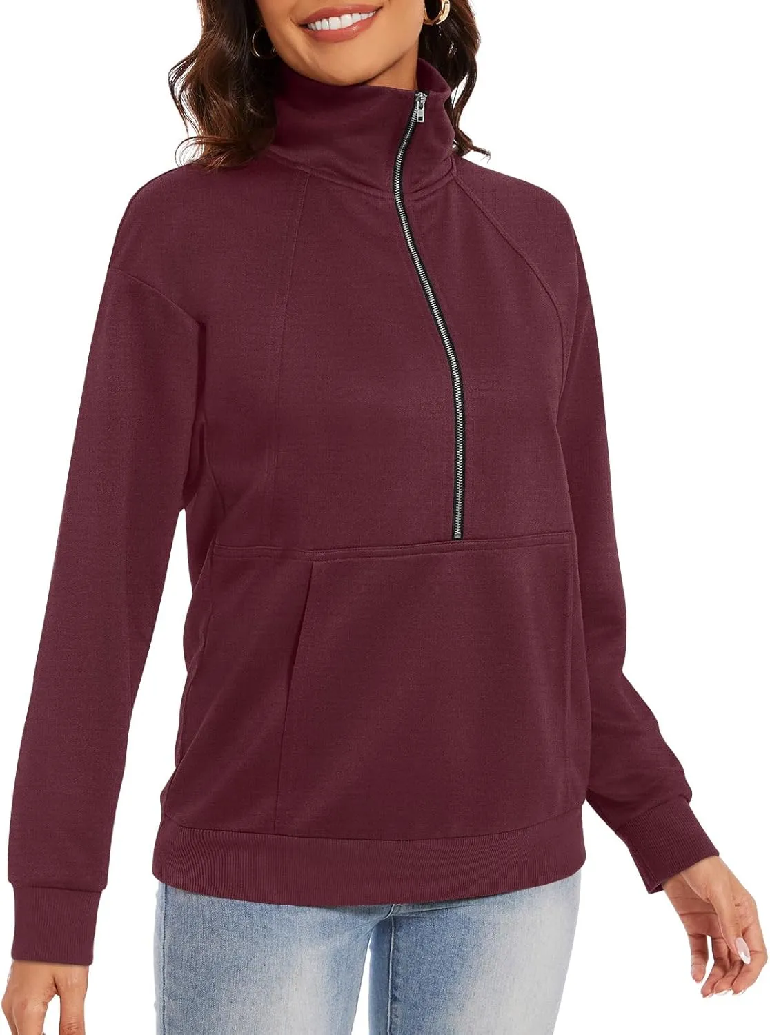 CATHY Womens Fall Outfits Half Zip Sweatshirts Trendy Hoodies Tops Long Sleeve Pullover with Pockets