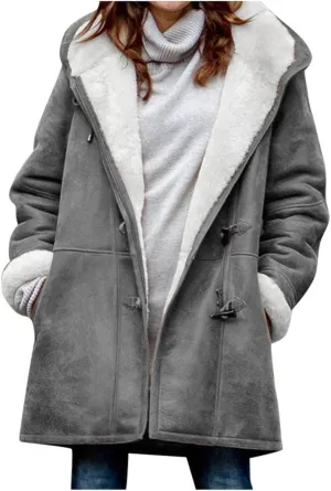 Cbcbtwo Women Fuzzy Fleece Hoodie Jackets Plus Size Full Zip Up Sherpa Lined Outerwear Faux Suede Winter Thicken Parka Jacket