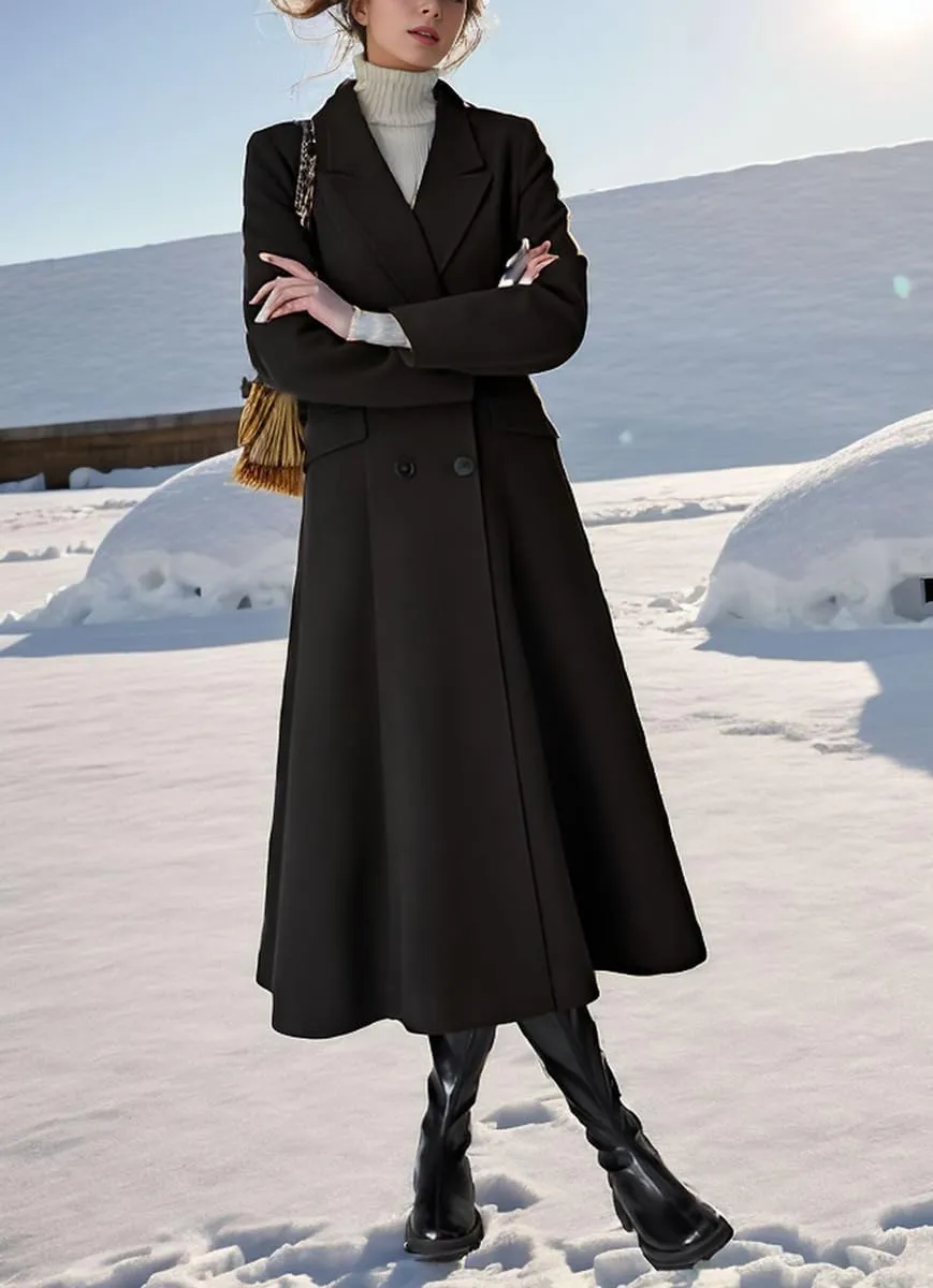 chouyatou Women's Double Breasted Midi Long Wool Notch Lapel Woolen Winter Trench Coat Overcoat