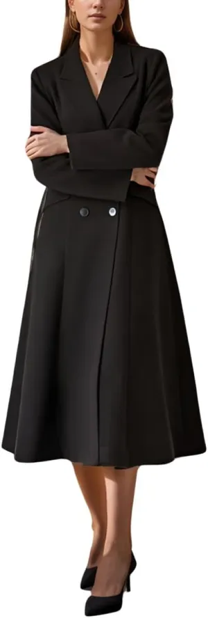 chouyatou Women's Double Breasted Midi Long Wool Notch Lapel Woolen Winter Trench Coat Overcoat
