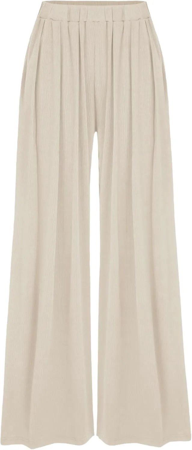 CIDER Wide Leg Palazzo Pants for Women with Pockets Elastic Business Causal Pants Women Summer for Beach Travel Trousers