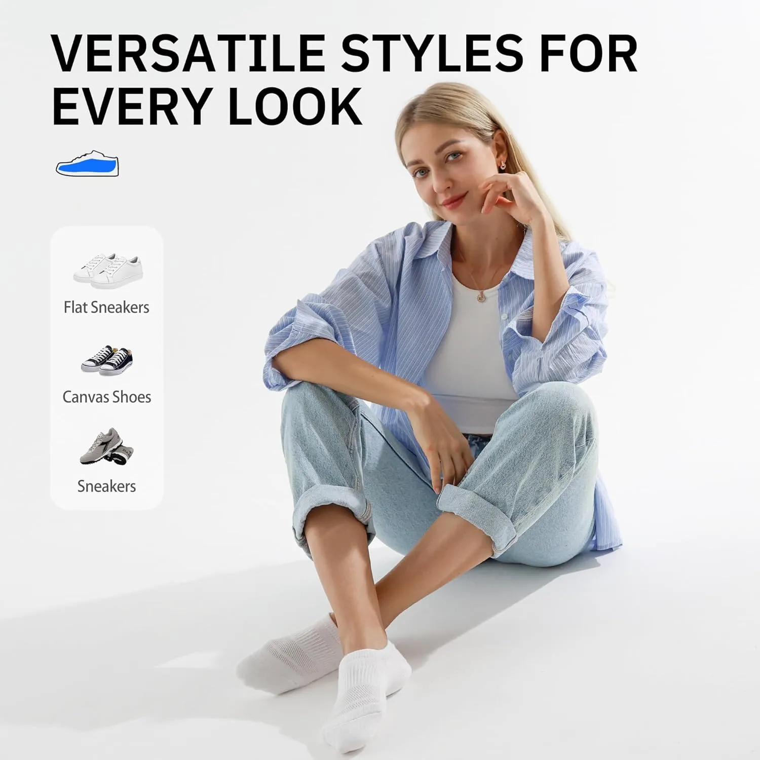 CLOSEMATE No Show Ankle Socks for Women Cushioned Low Cut Non Slip with Silicone Grips for Running 6 Pairs