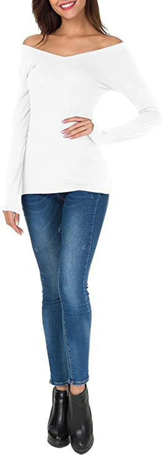 Cold Shoulder Tops for Women Sexy Slim Fit V Neck Long Sleeve Tunic Tee Blouse Trendy Solid Color Dressy Tight Shirts