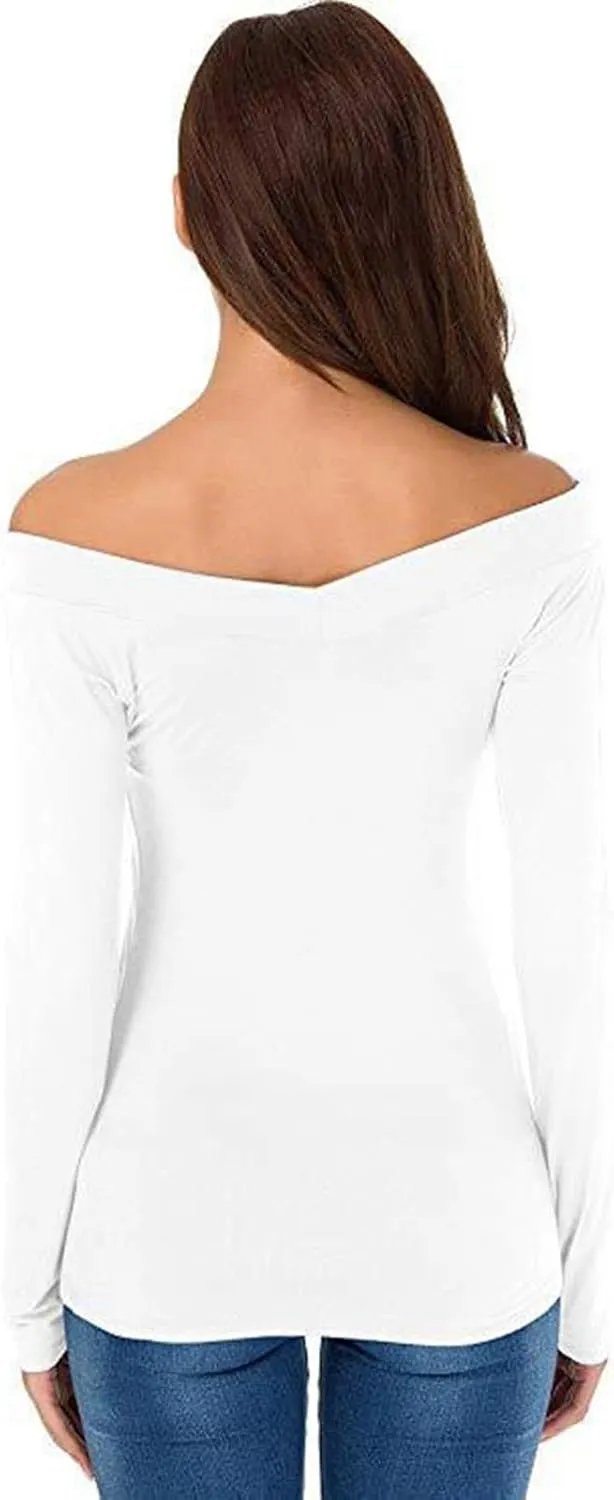 Cold Shoulder Tops for Women Sexy Slim Fit V Neck Long Sleeve Tunic Tee Blouse Trendy Solid Color Dressy Tight Shirts