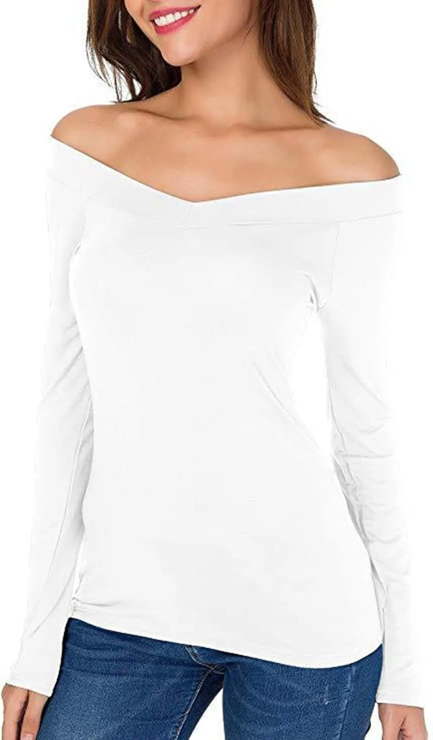 Cold Shoulder Tops for Women Sexy Slim Fit V Neck Long Sleeve Tunic Tee Blouse Trendy Solid Color Dressy Tight Shirts