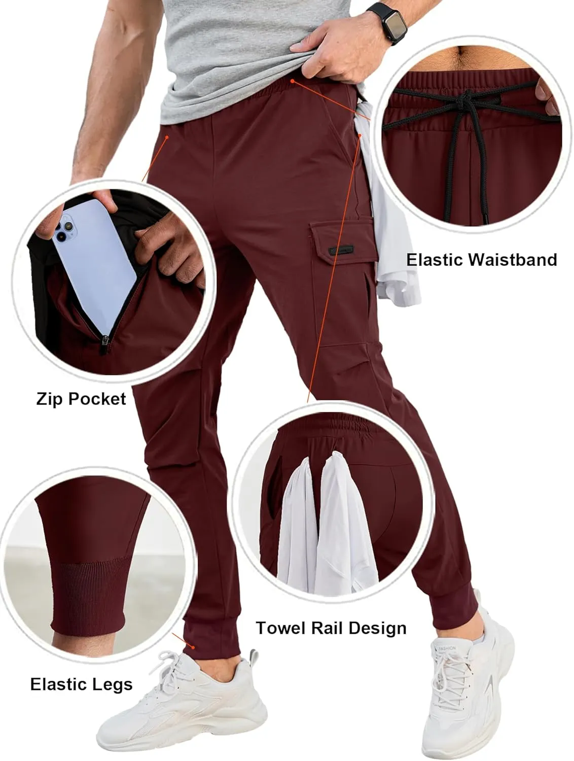 Comdecevis Men's Cargo Jogger Pants Stretch Sweatpants Slim Fit Tactical Pants with Zipper Pockets Casual Trousers