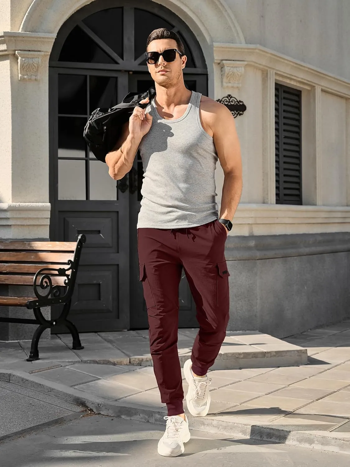 Comdecevis Men's Cargo Jogger Pants Stretch Sweatpants Slim Fit Tactical Pants with Zipper Pockets Casual Trousers