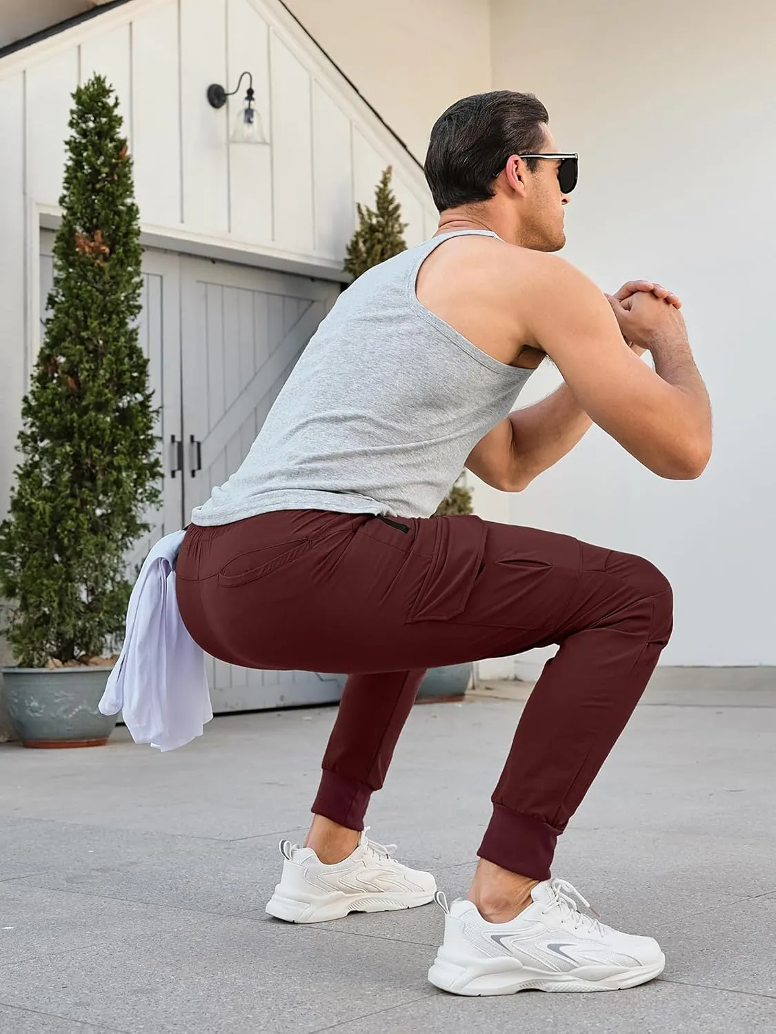 Comdecevis Men's Cargo Jogger Pants Stretch Sweatpants Slim Fit Tactical Pants with Zipper Pockets Casual Trousers