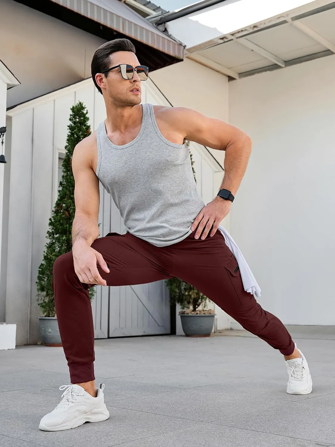 Comdecevis Men's Cargo Jogger Pants Stretch Sweatpants Slim Fit Tactical Pants with Zipper Pockets Casual Trousers