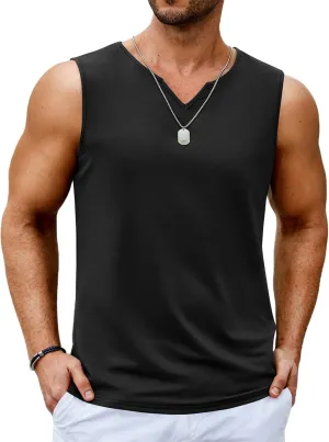 COOFANDY Casual Sleeveless Shirts for Men Cotton V Neck Tank Tops Summer 2 Pack Workout Gym Muscle Tee