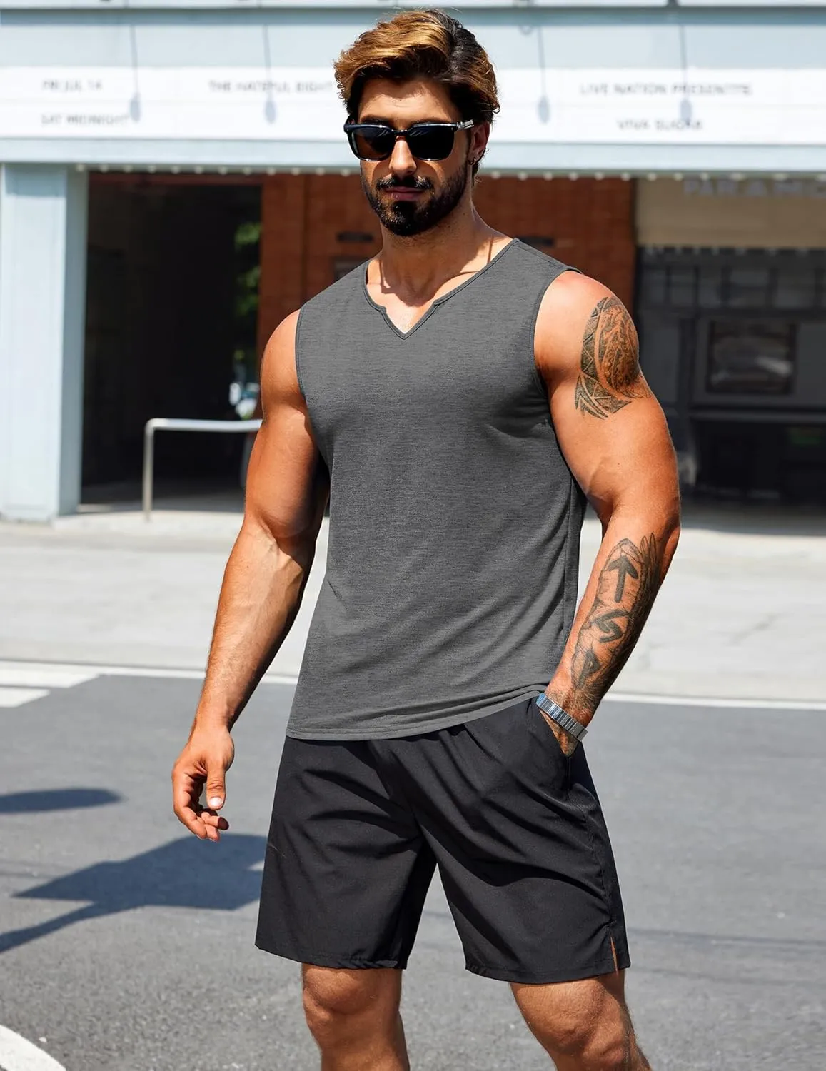 COOFANDY Casual Sleeveless Shirts for Men Cotton V Neck Tank Tops Summer 2 Pack Workout Gym Muscle Tee