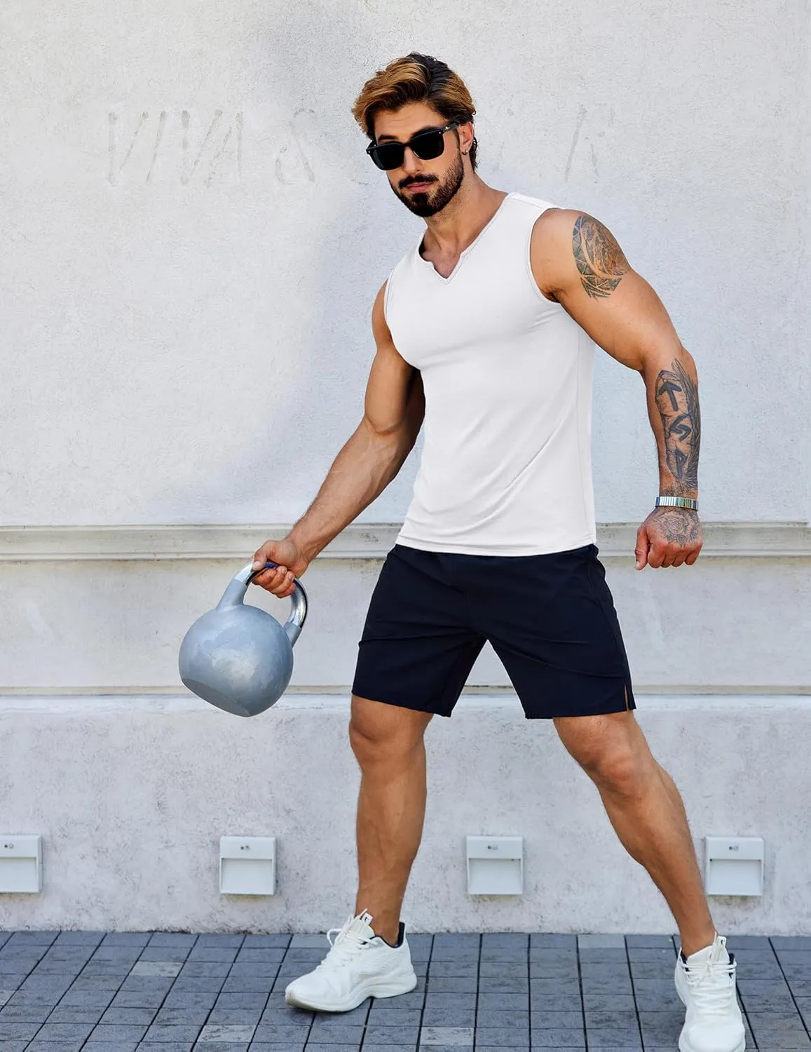 COOFANDY Casual Sleeveless Shirts for Men Cotton V Neck Tank Tops Summer 2 Pack Workout Gym Muscle Tee